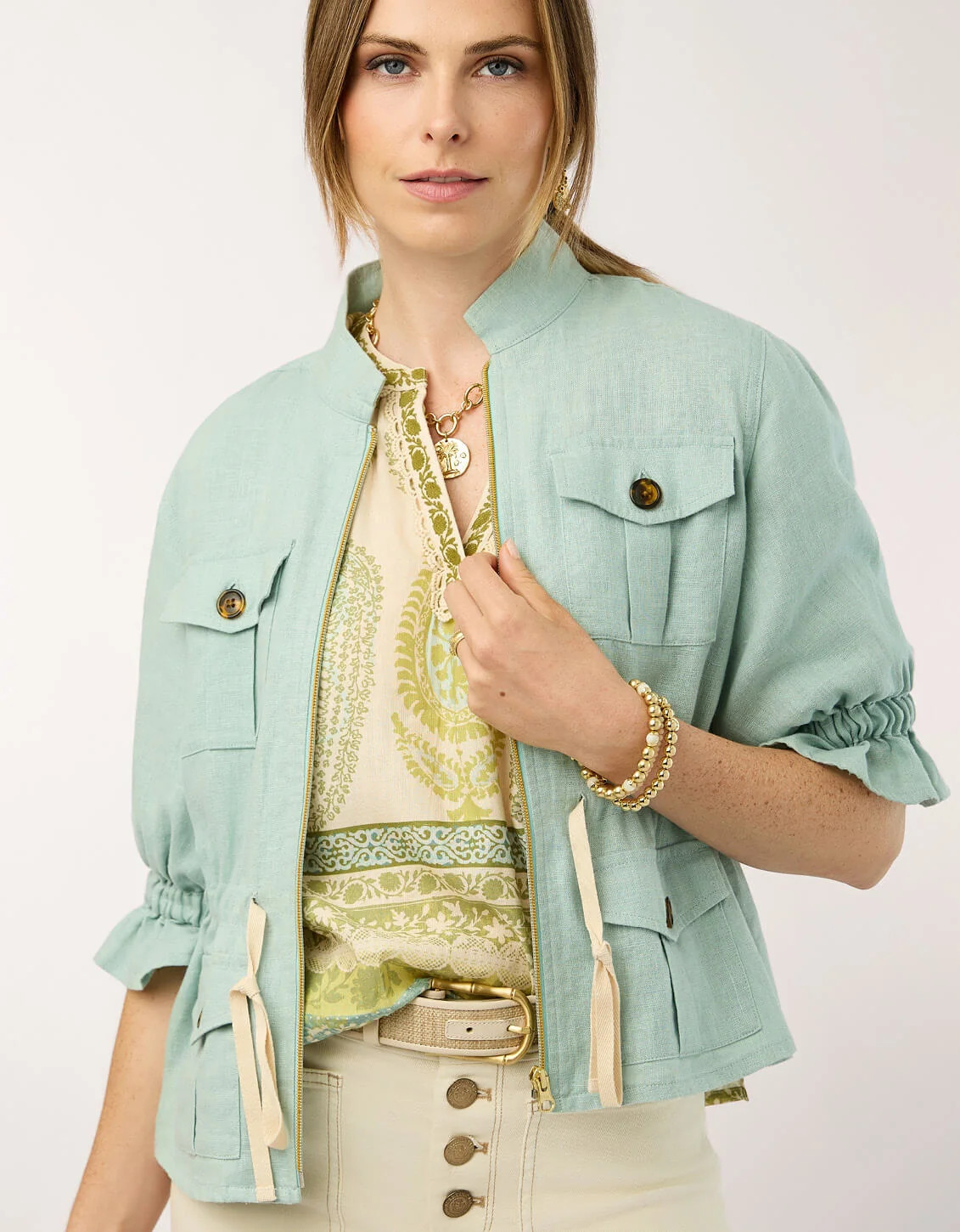 Margot Linen Jacket Misty Teal | Spartina 449