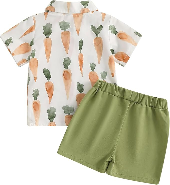 Baby Boys Easter Outfit Short-Sleeve Button Shirt and Shorts 2 Piece Bunny Carrot Print Holiday C... | Amazon (US)