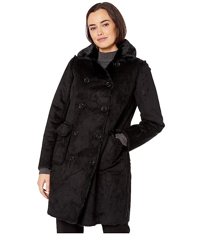 LAUREN Ralph Lauren Double Breasted Faux Shearling (Black) Women's Clothing | Zappos