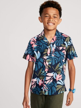 Short-Sleeve Printed Linen-Blend Camp Shirt for Boys | Old Navy (US)