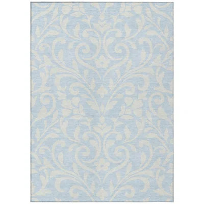 10' X 14' Sky Blue And Ivory Floral Washable Indoor Outdoor Area Rug | Wayfair North America