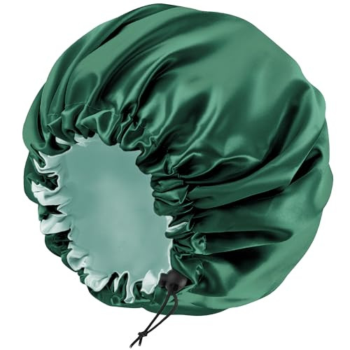 Edoneery Silk Bonnet for Sleeping Women, Ajustable Double Layer Satin Bonnet for Curly Hair(Green) | Amazon (US)