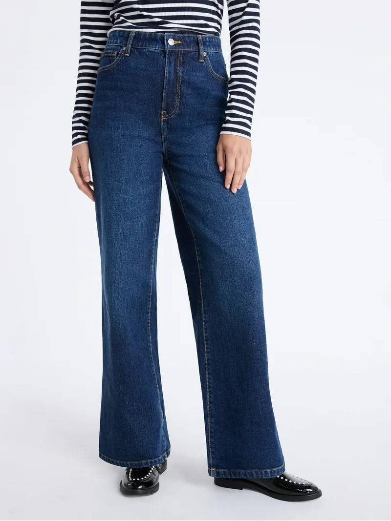 Free Assembly Women's High Rise Full Length Wide Leg Jeans, 30" Inseam, Sizes 0-26W | Walmart (US)