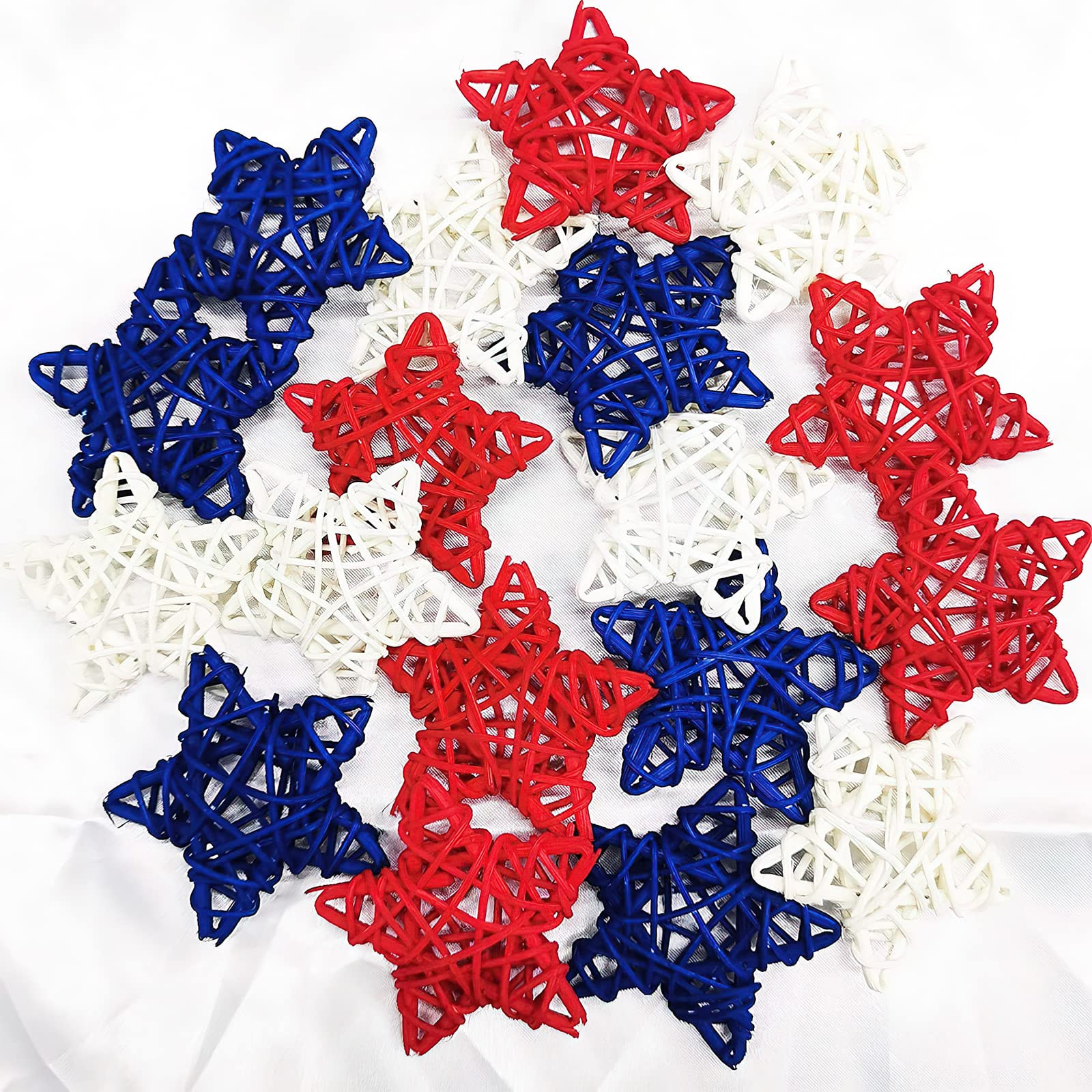 18pcs 4th of July Patriotic Star Rattan Decoration, Red Blue White Stars for 4th of July Independ... | Amazon (US)