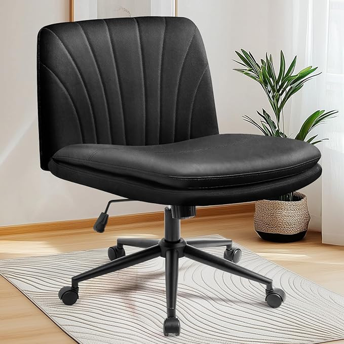 NEO CHAIR Criss Cross Chair with Wheels Armless Cross Legged Office Desk Wide Comfy Vanity Makeup... | Amazon (US)