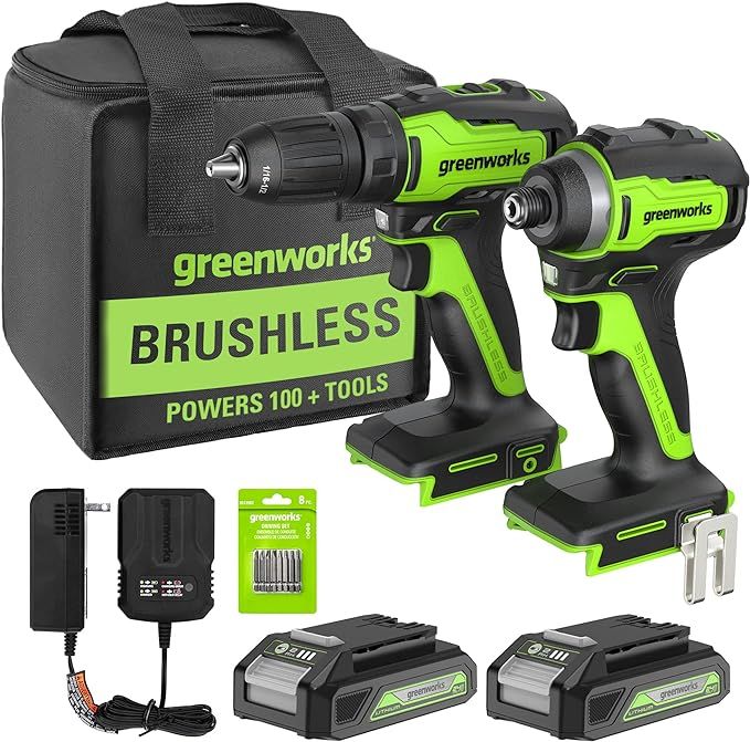 Greenworks 24V Cordless Drill Impact Driver Combo kit, 1/2” Drill & 1/4” Hex Impact Driver Br... | Amazon (US)