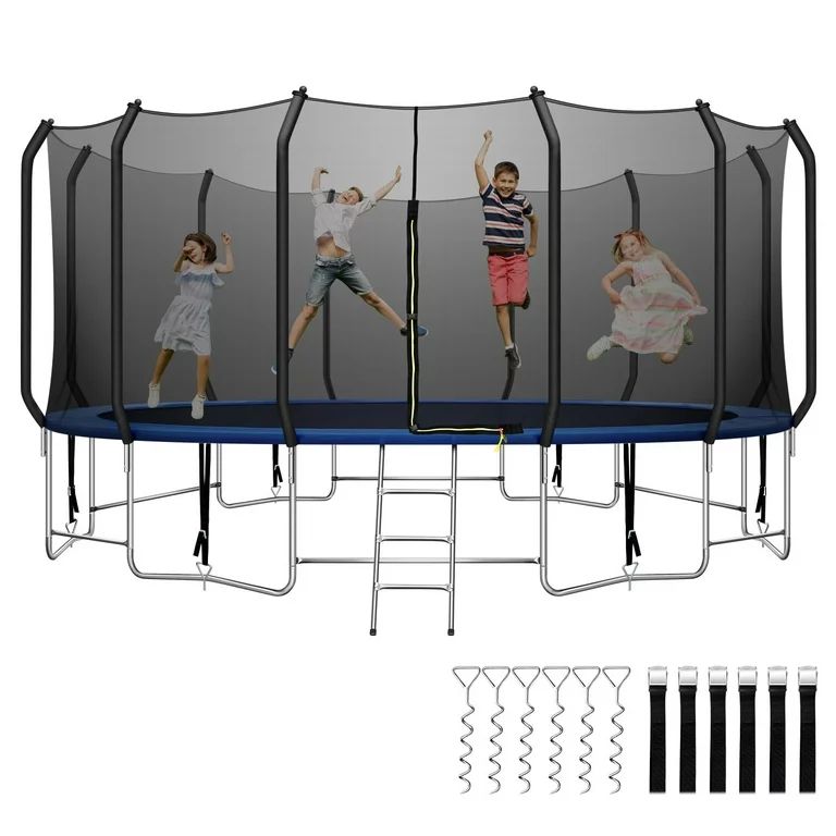 Upgrade 16FT Trampoline with Thickened Balance Bar, Wind Proof Stakes and Safety Net, 1100LBS Cap... | Walmart (US)