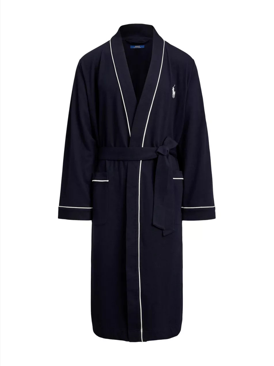 Logo-Embroidered Contrast-Piping Cotton-Blend Jersey Robe | Selfridges