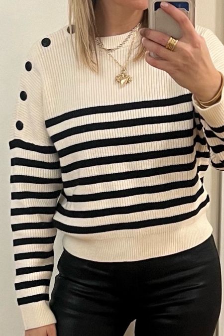 Remember when we dressed in striped sweaters and white pants to go yachting, or to a party at the pier, or lunching with a group of friends. Now I’m wearing the striped sweater look and it’s not limited to white pants.. Actually I’m wearing with faux leather pants. Striped sweaters are what’s happening right now and for spring! 

#LTKsalealert #LTKSeasonal #LTKstyletip