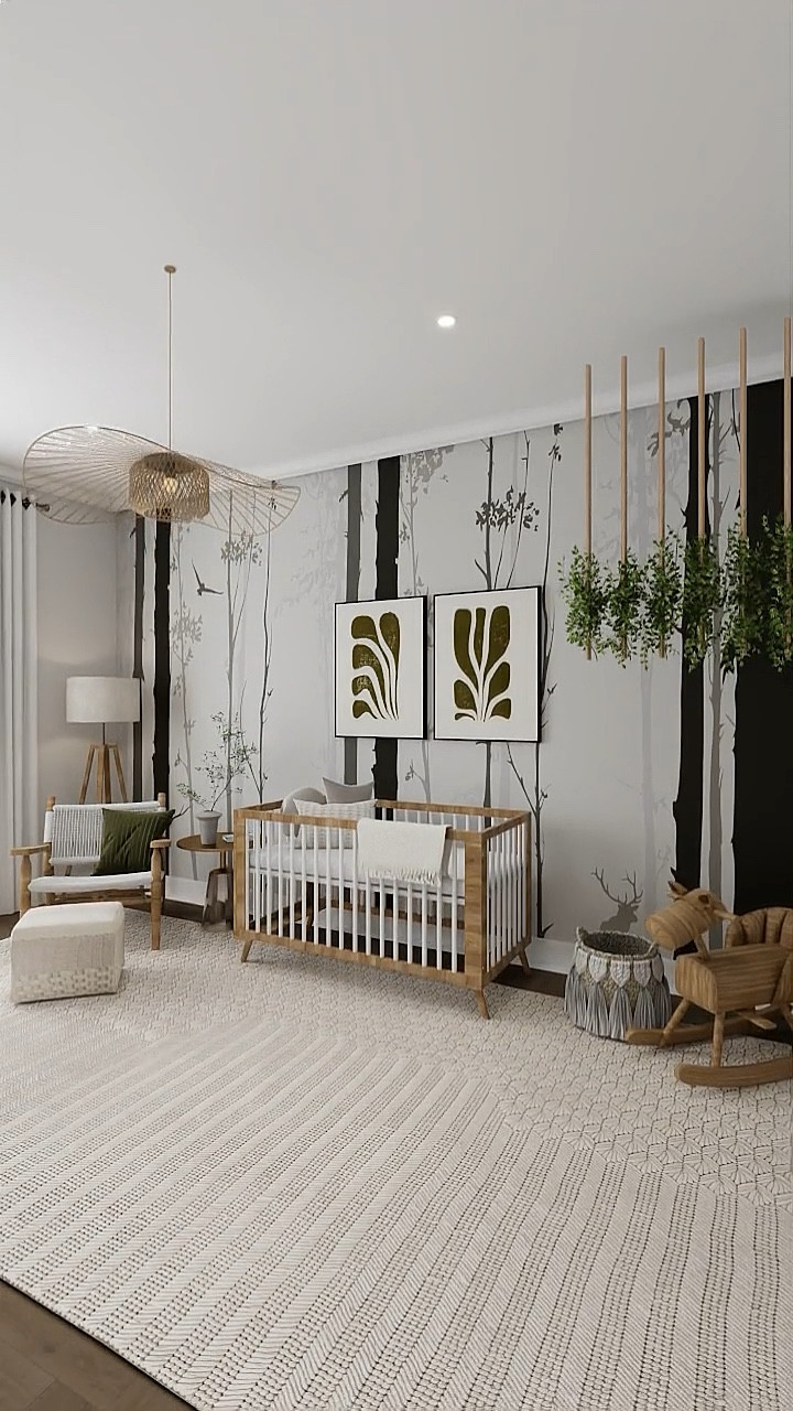 Love how this beautiful neutral mid-century nursery looks airy and welcoming! The artwork helps to bring color keeping the organic look. 

#nursery #midcenturynursery #midcentury #organicnursery #colorpalette 

#LTKsalealert #LTKbaby #LTKkids