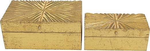 CosmoLiving by Cosmopolitan Wood Geometric Box with Hinged Lid, Set of 2 10", 8"W, Gold | Amazon (US)