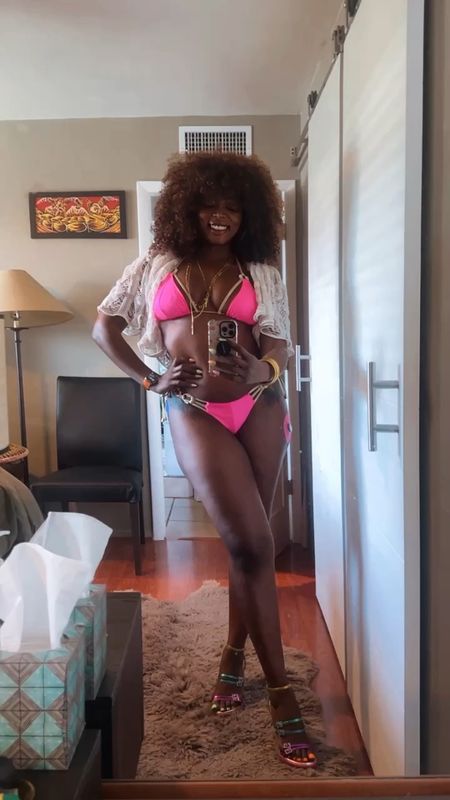 Swimsuit Ready for the Barbie Beach House Rooftop pool party in this neon pink & gold bikini & transparent pearl coverup which
I’m still trying to find on here!😂  

#LTKFind #LTKunder100 #LTKcurves