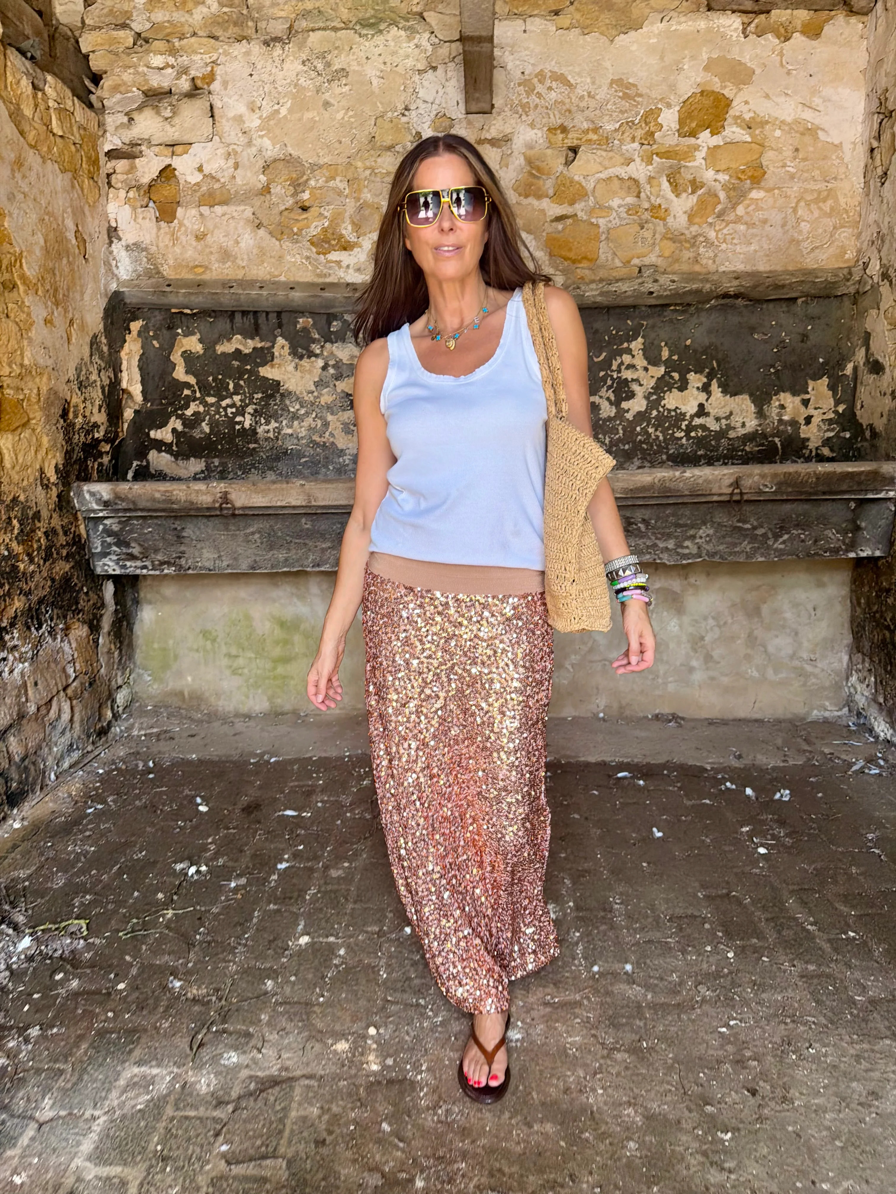 Seline Sequin Skirt - Rose Gold | Law and Co