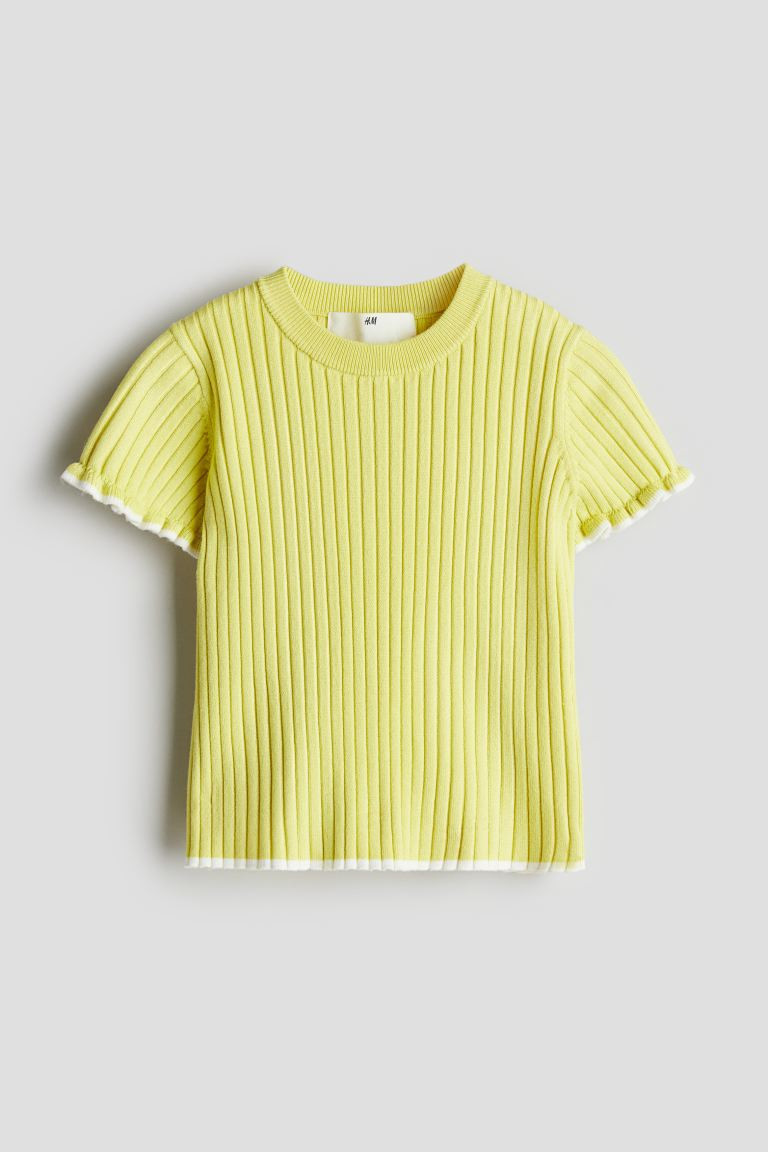 Rib-knit Top - Round Neck - Short sleeve - Light yellow - Kids | H&M US | H&M (US + CA)