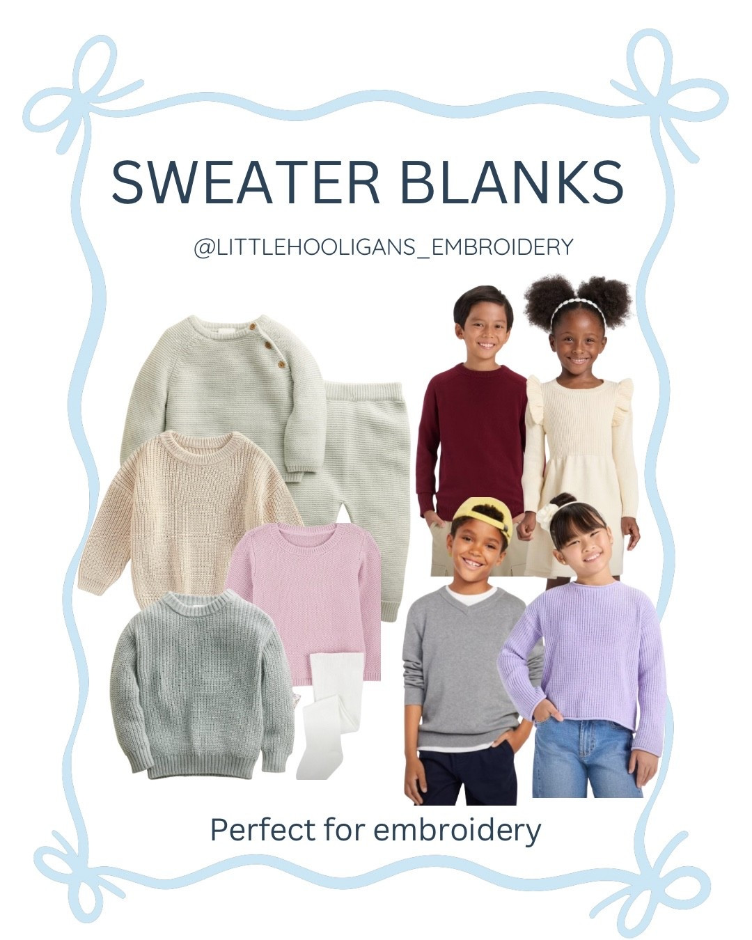 These baby, toddler, and kid sweaters are perfect for embroidering names, words, and designs! 
They make great Christmas gifts ❤️