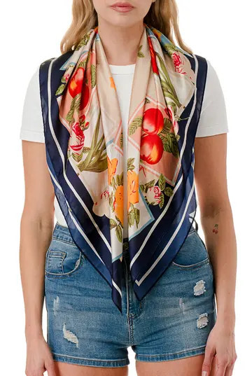 MARCUS ADLER Floral Satin Square Scarf in Navy at Nordstrom Rack | Nordstrom Rack