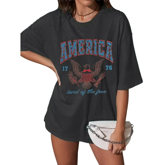 MOUSYA USA Shirt American Flag Shirt,Women Oversize 4th of July Shirts Patriotic T-Shirt Memorial... | Walmart (US)