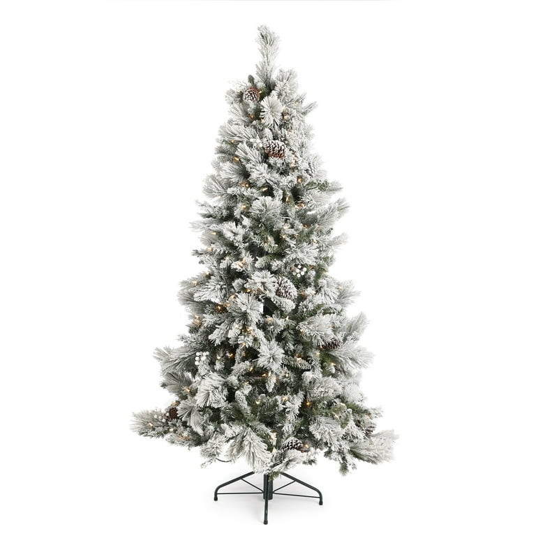 Home Heritage 6.5' Prelit Snowdrift Flocked Artificial Christmas Tree, 500 Clear Lights, Pinecone... | Walmart (US)