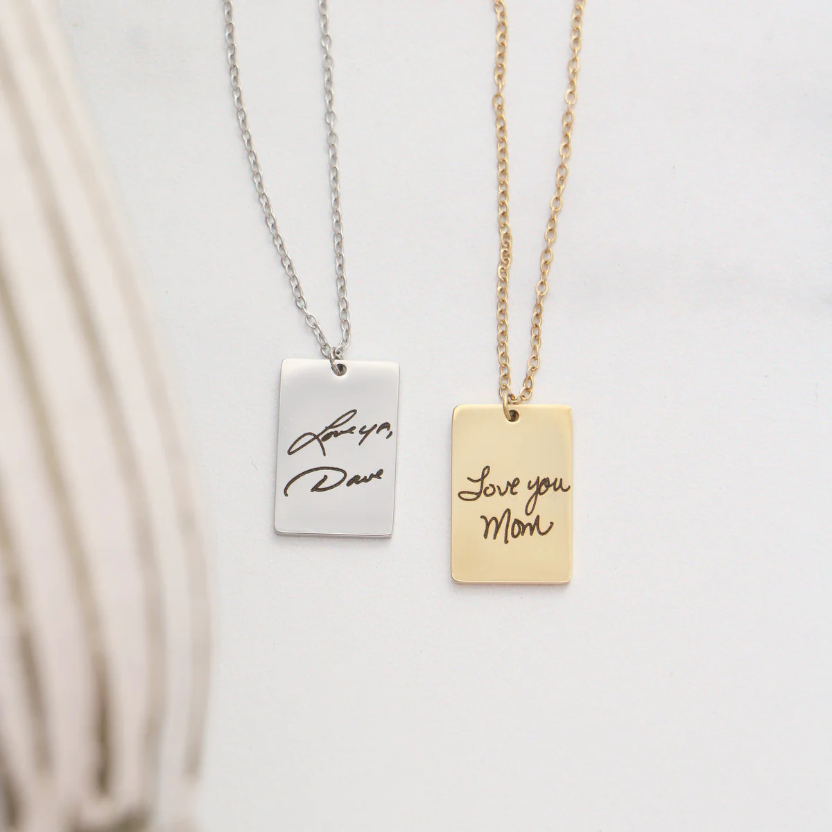 handwriting rectangle necklace { silver + gold } | Chic Mama Jewelry