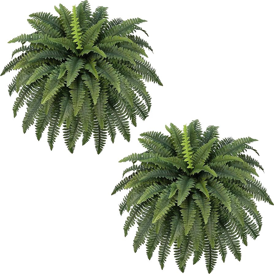 42" Artificial Boston Fern Large Bush Plants, 2 Bundles of Fake Ferns with 65 Fronds for Outdoors... | Amazon (US)