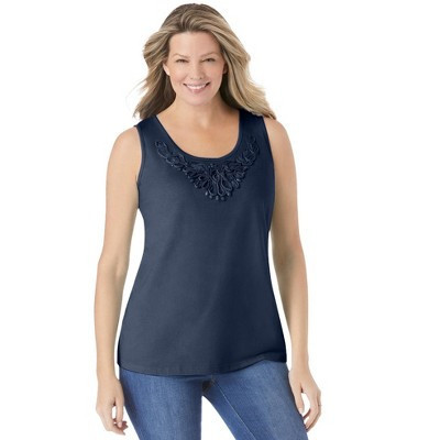 Woman Within Beaded Tank Top - 1X, Navy | Target