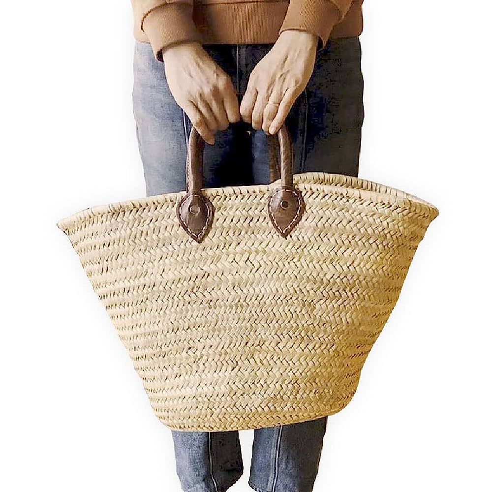 French Basket, straw bag with leather handles, beach bag, straw bag, beach bag, basket bag, shopp... | Amazon (US)