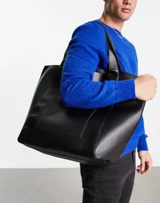 ASOS DESIGN oversized tote bag in black faux leather with detachable wallet | ASOS | ASOS (Global)