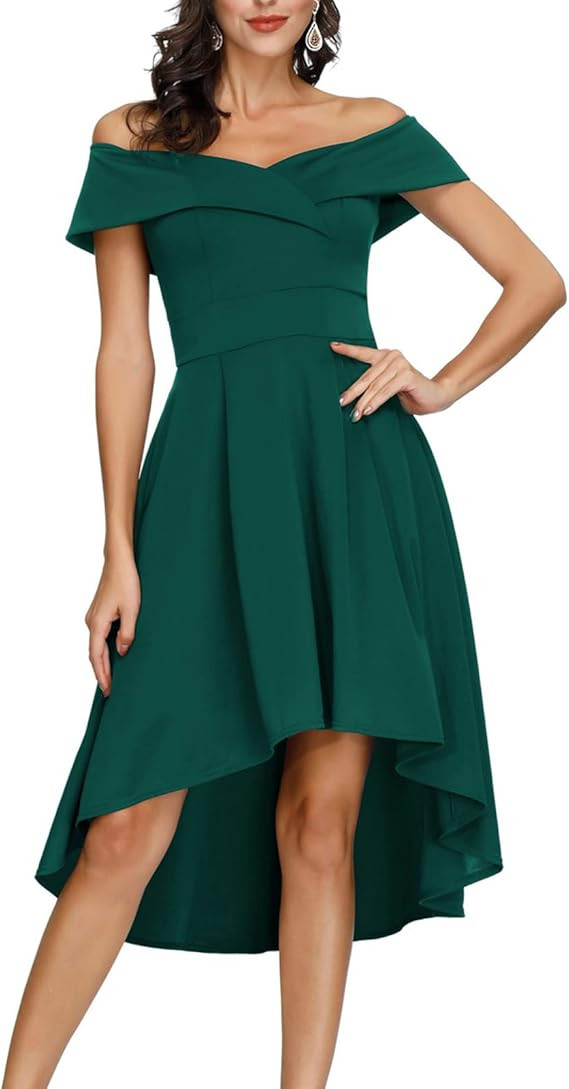 JASAMBAC Women's Off Shoulder High Low Hem A-Line Wedding Guest Party Cocktail Dress | Amazon (CA)