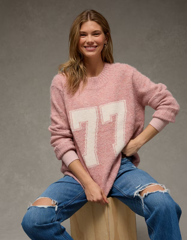 AE Oversized Faux Mohair Wide Cuff Sweater | American Eagle Outfitters (US & CA)