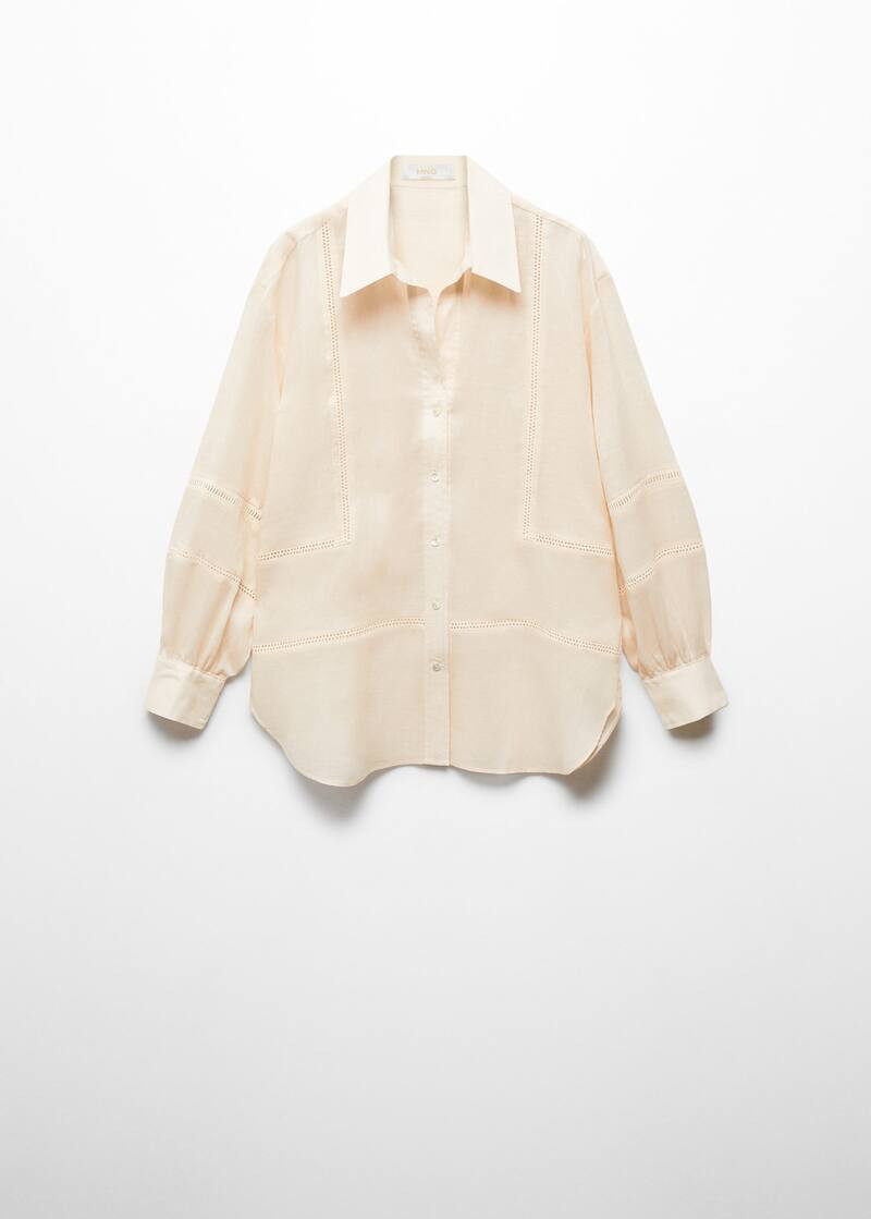 Ramie shirt with embroidered details -  Women | Mango USA | MANGO (US)