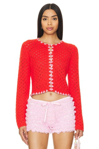 Kitri Carmel Pointelle Cardigan in Red from Revolve.com | Revolve Clothing (Global)