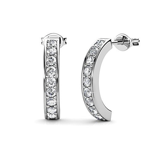 Cate & Chloe Erin 18k White Gold-Plated Half Hoop Earrings with Simulated Diamond Crystals, Elegant Small Hoops for Women, Giftable Accessory for Her on Christmas, Birthday, Anniversary | Amazon (US)