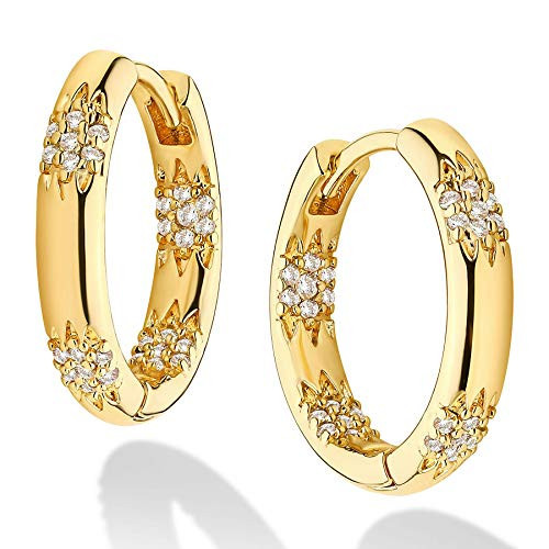 Dainty Gold Carved Flower CZ Huggie Hoop Earrings for Women, 14K Gold Filled Small Chunky Thick Cuff Hoop Earrings Minimalist Jewelry for Gift | Amazon (US)