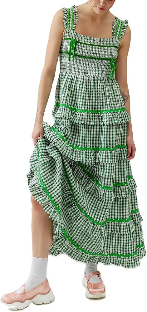 Boho Flowy Summer Dresses Sundresses for Women 2024 Floral Smocked Off Shoulder Tie Strap Tiered ... | Amazon (US)