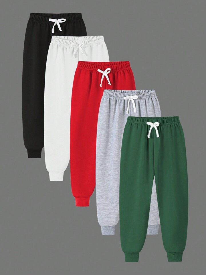 SHEIN Young Boy Casual Elastic Waist Ribbed Hem 5-Piece Baggy Sweatpants | SHEIN
