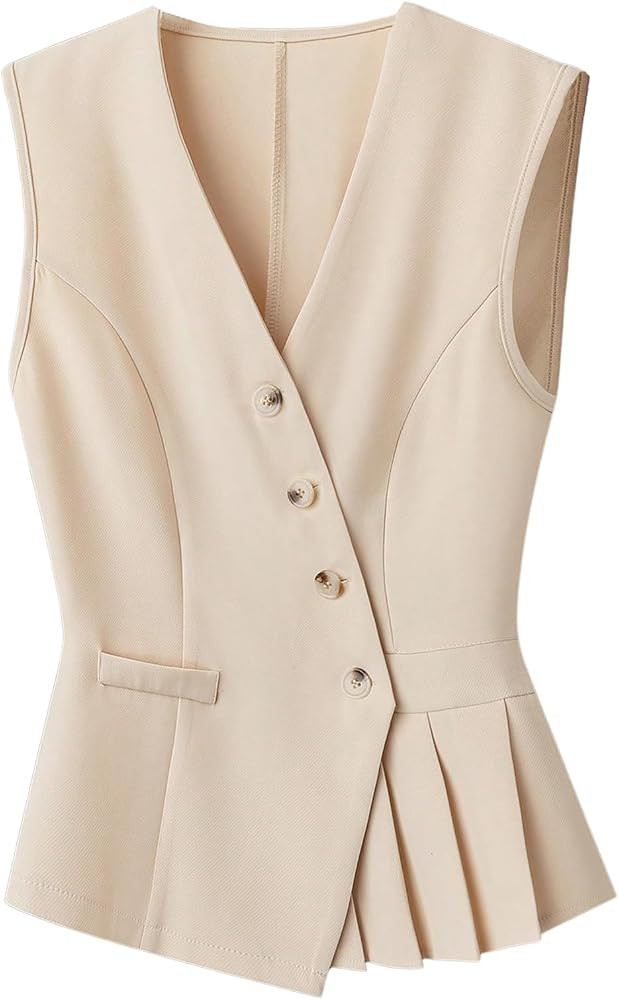 GORGLITTER Women's Sleeveless Button Up Vest Ruffle Hem V Neck Dressy Blazers Jackets | Amazon (US)