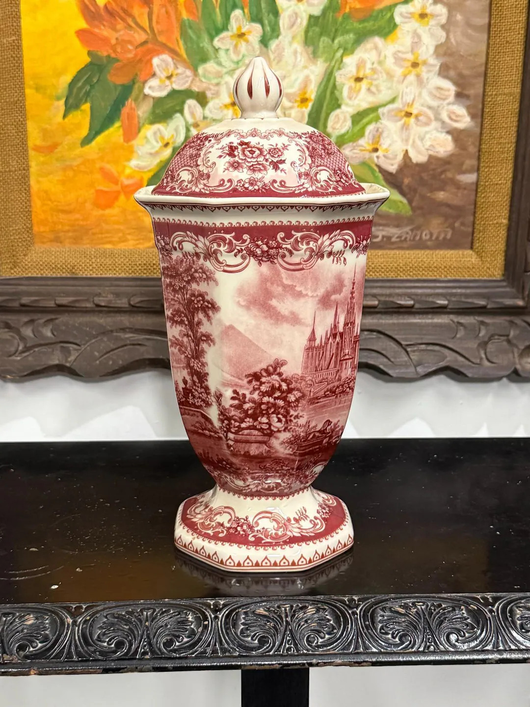 Vintage Red Toile Transfer England Porcelain Gingerjar Urn Vase Pink Tower - Etsy | Etsy (US)