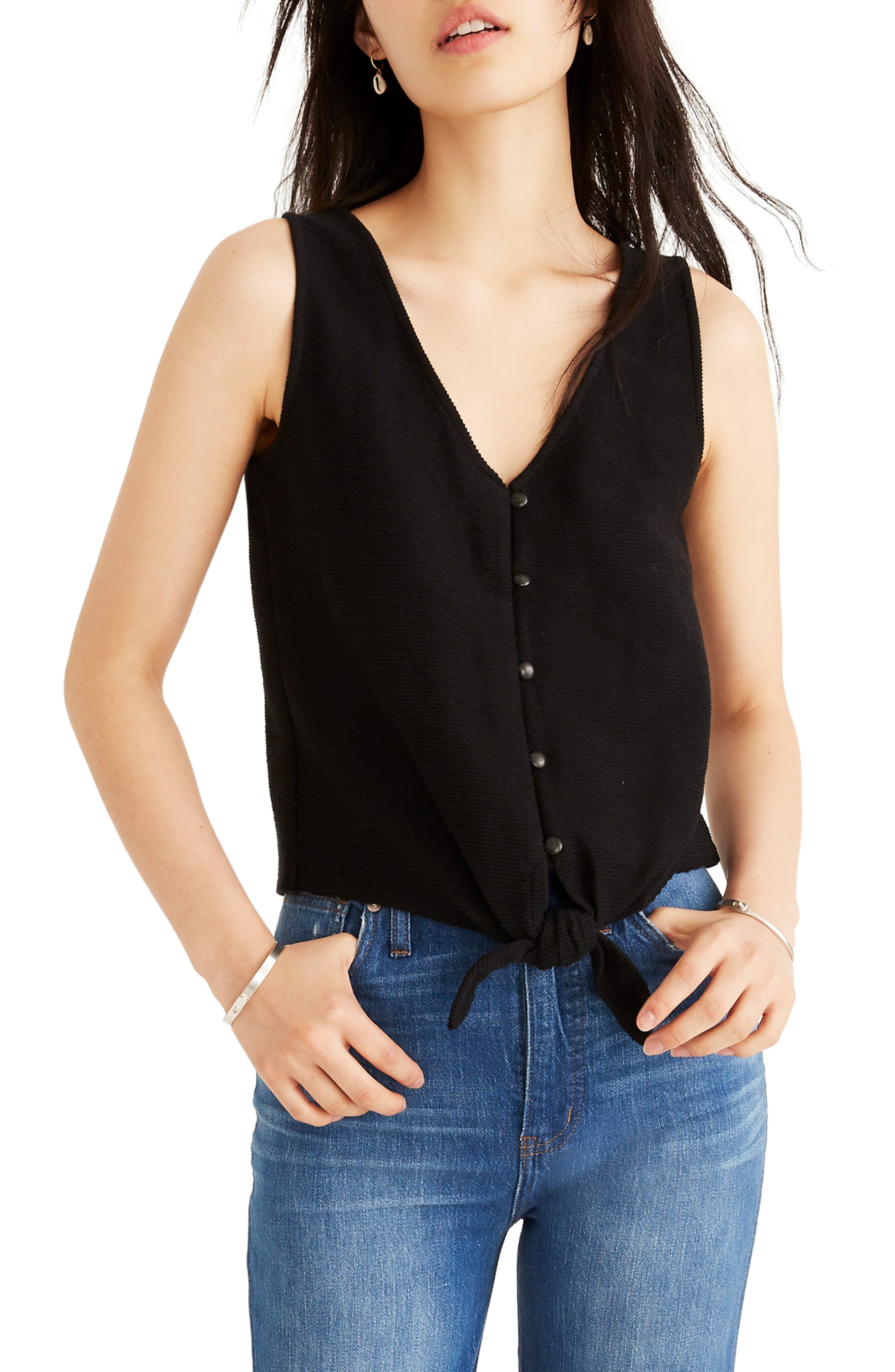 Texture & Thread Button Front Tie Tank | Nordstrom