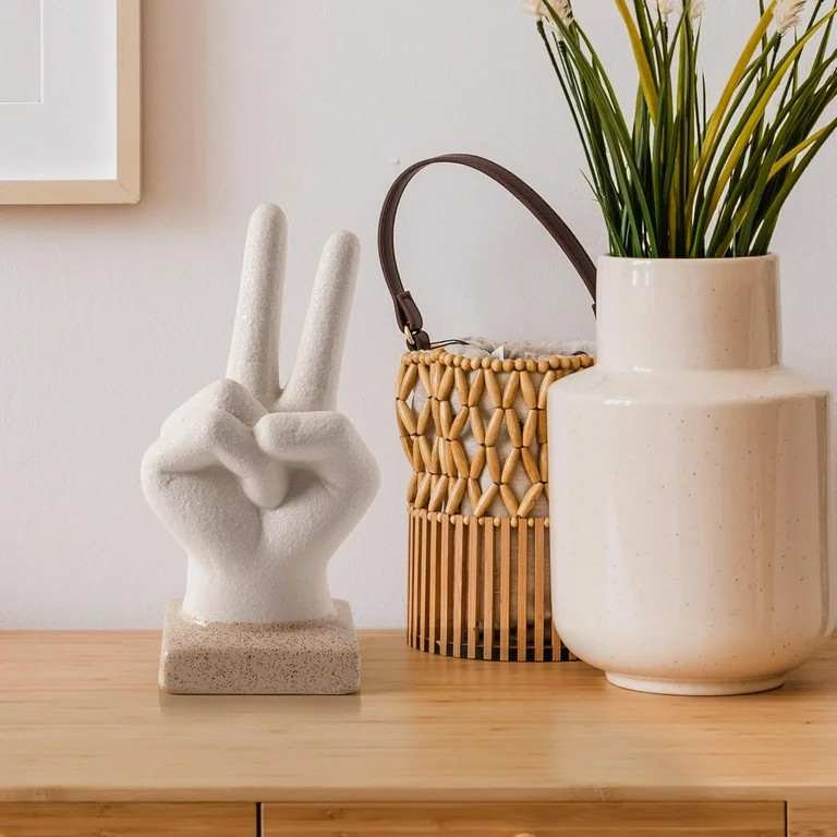 Home Décor Collection Peace Hand Sign White Ceramic Bohemian Figurine Decor - 6.5" x 2.5" x 2.75... | Walmart (US)