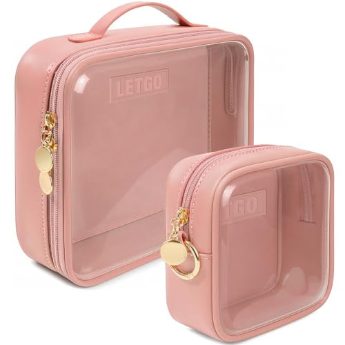 Valentines Day Gifts for Teen Girls- TSA Approved Toiletry Bag with Handle Large Opening, Clear Toiletry Bags for Traveling Travel Essentials Travel Size Toiletries (Large+Mini Pink) | Amazon (US)