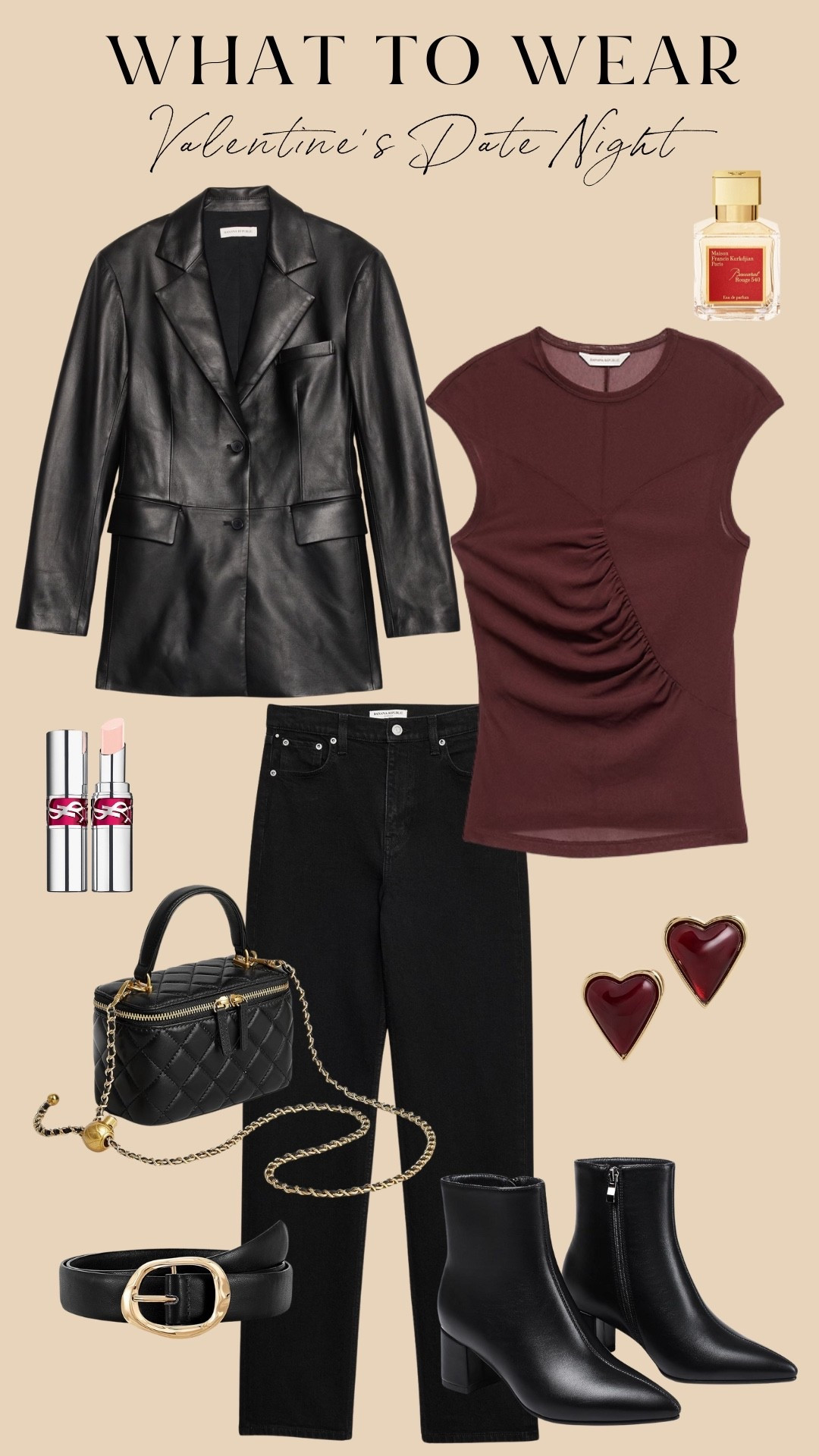 Cool-girl date night ❤️‍🔥

A leather blazer layered over a ruched top and black denim is the ultimate mix of edgy + flattering. Paired with ankle boots, a quilted bag, and heart accents for a subtle Valentine’s touch.

Perfect for: Casual dinner, wine night, or rooftop drinks.

#leatherweather #amazon #bananarepublic #datenight

#LTKOver40 #LTKValentine #LTKootd