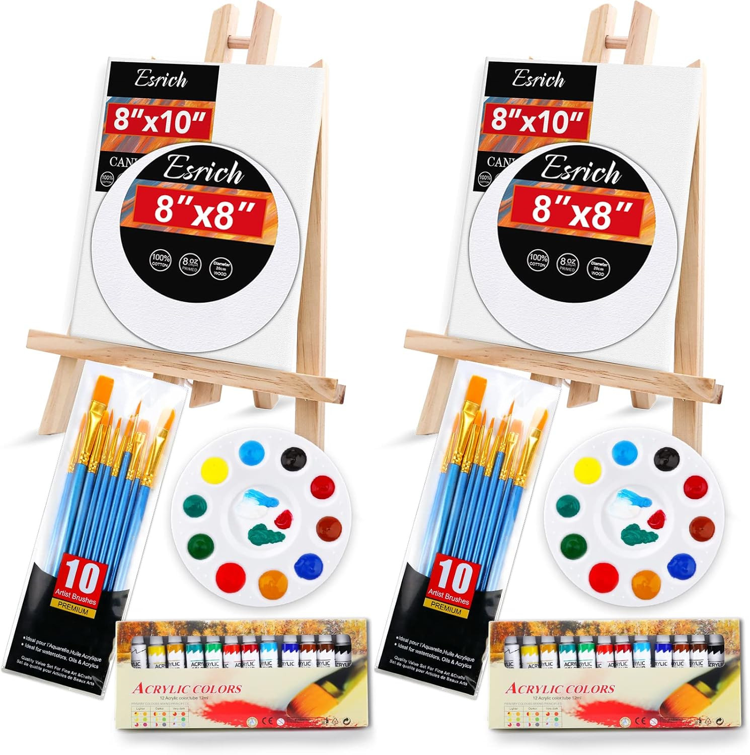 ESRICH Acrylic Paint Canvas Set,52 Piece Professional Painting Supplies Kit with 2 Wood Easel,2 *... | Amazon (US)