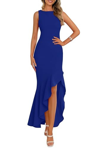 PRETTYGARDEN Wedding Guest Dresses for Women 2025 Summer Formal Gala Maxi Dress Ruffle Mermaid Cocktail Long Dresses(Brilliant Blue,Medium) | Amazon (US)