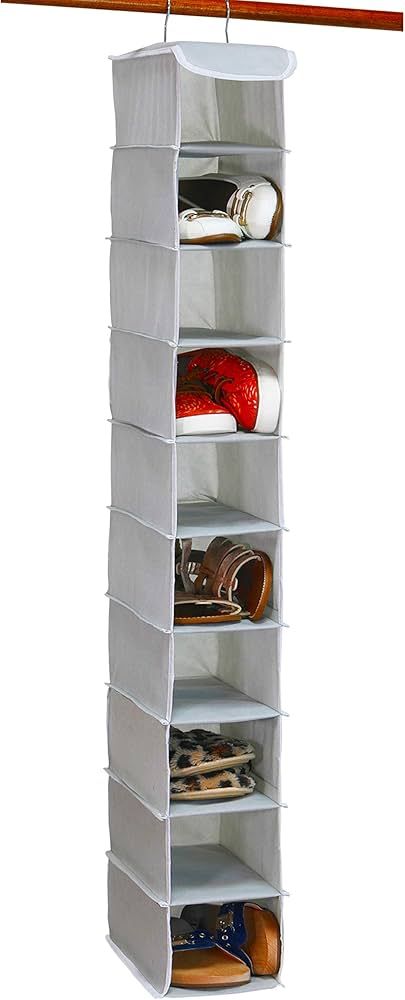 Simple Houseware 10 Shelves Hanging Shoes Organizer Holder for Closet, Grey | Amazon (US)