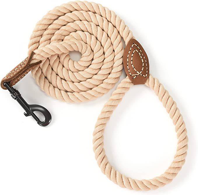 Mile High Life Braided Cotton Rope Leash with Leather Tailor Handle and Heavy Duty Metal Sturdy C... | Amazon (US)