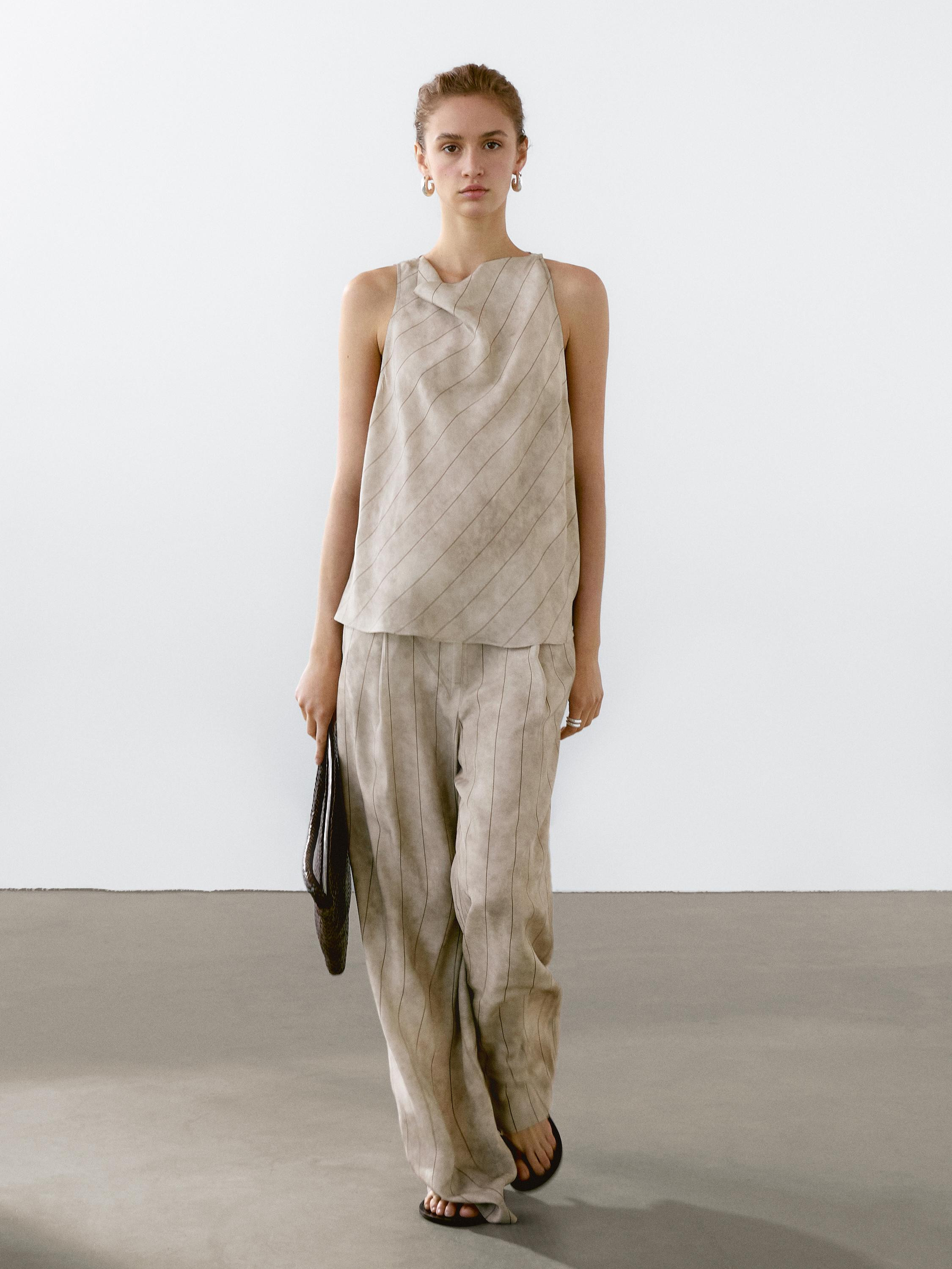 Flowing striped halter top | Massimo Dutti UK