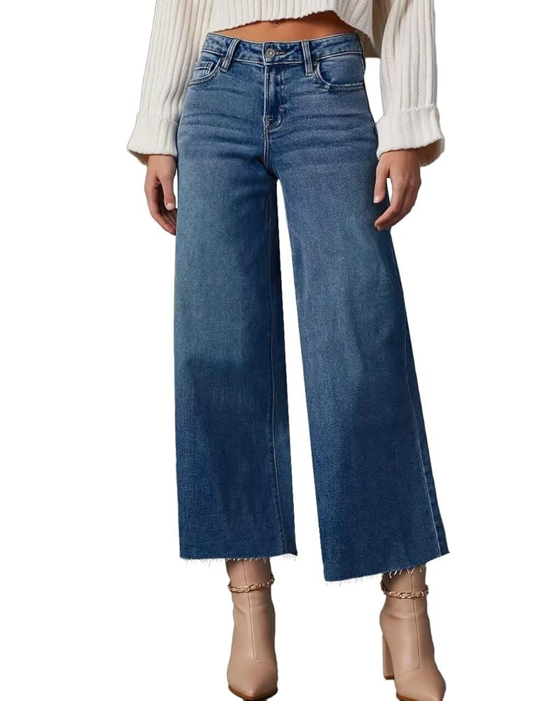 Allimy Women's High Waisted Straight Ankle Wide Leg Ripped Jeans Frayed Hem Stretchy Capri Denim ... | Amazon (US)