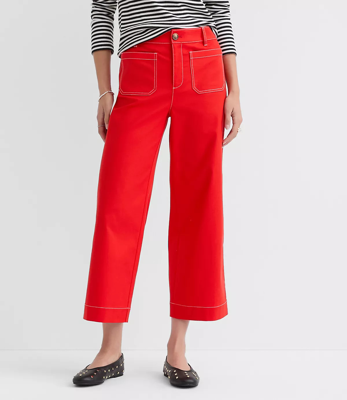 Palmer Wide Leg Crop Pants in Contrast Stitch | LOFT