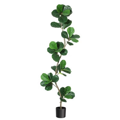 Orieon Artificial Fiddle Leaf Fig Tree 6FT with Black Pot, S-Shape Fake Ficus Tree with Natural Wood Trunk, Realistic Faux Plant for Home Decor | Target