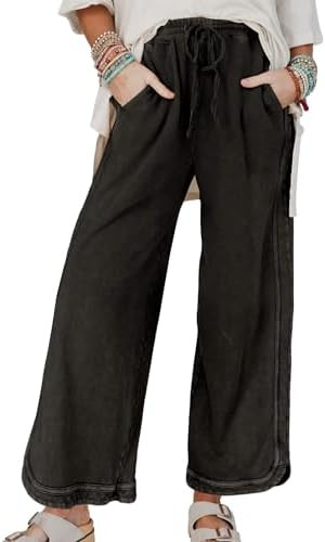 Hixiaohe Women's Casual Wide Leg Sweatpants High Waist Baggy Acid Wash Pants Drawstring Athletic ... | Amazon (US)